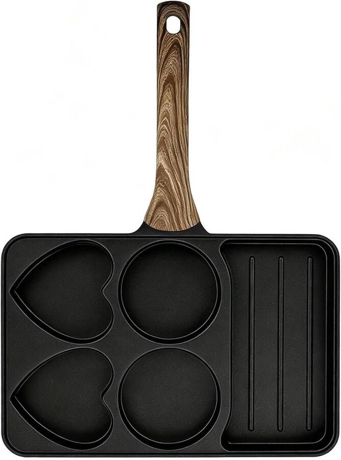 Eierpan met 5 kamers Omelet pan Ontbijt pan Ontbijt bereiden Antiaanbaklaag 355 x 275 cm Zwart
