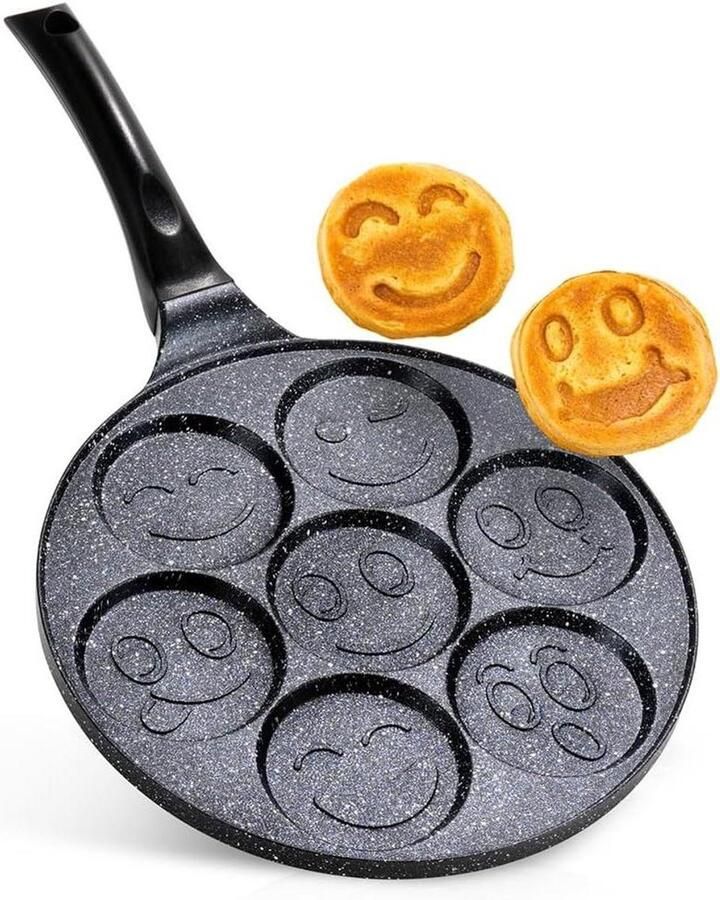 Eierpan met 7 gaten Koekenpan Pannenkoekenpan Ontbijt Bereiden Granieten antiaanbaklaag 26 cm Zwart