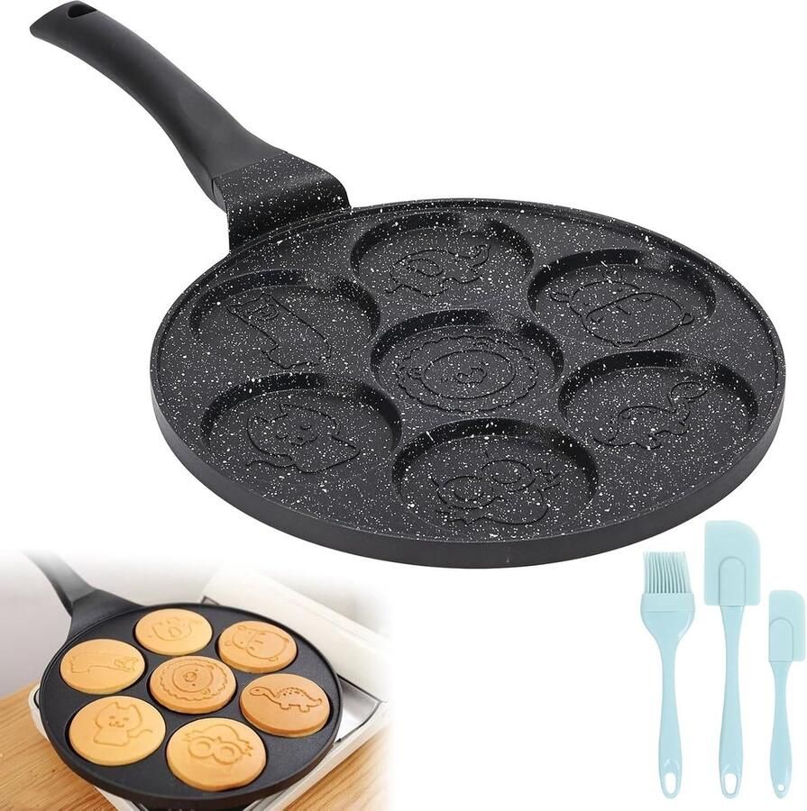Eierpan met 7 Holes en Oliekwast Antiaanbaklaag voor Pannenkoeken Omeletten en Eieren (diameter 26 cm)