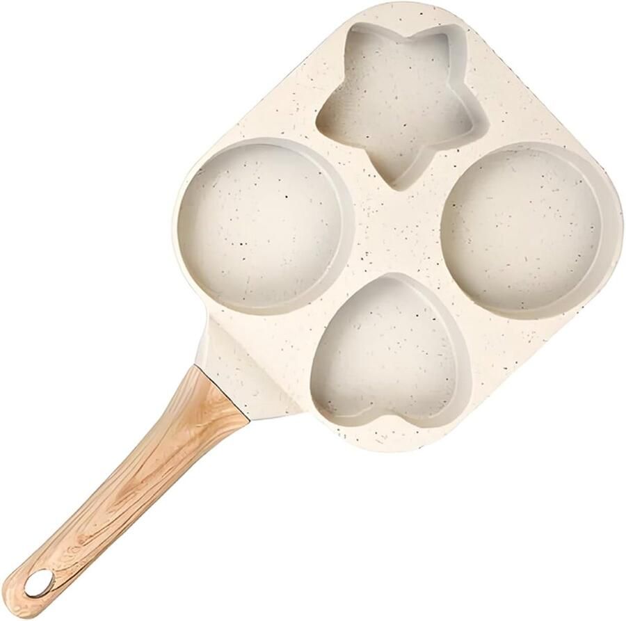 Eierpan met antiaanbaklaag Omelet pan Ontbijt maken Vier vormen 4 kopjes Crèmekleurig