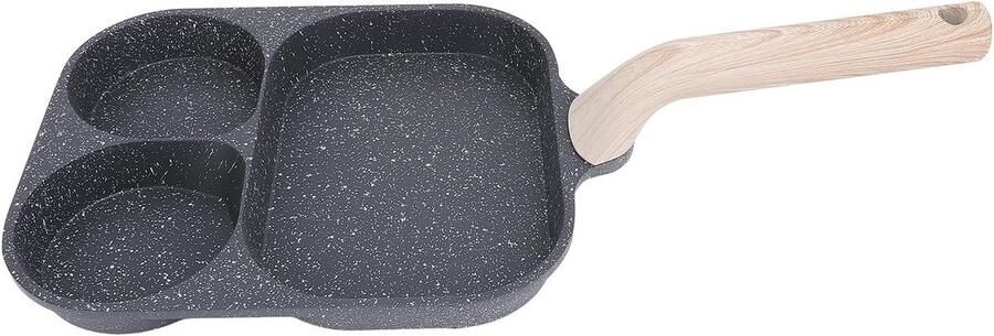 Eierpan met antiaanbaklaag Ontbijtbraadpan 3-in-1 Ontbijt Bereiden Drie aparte secties 263 x 195 cm Zwart