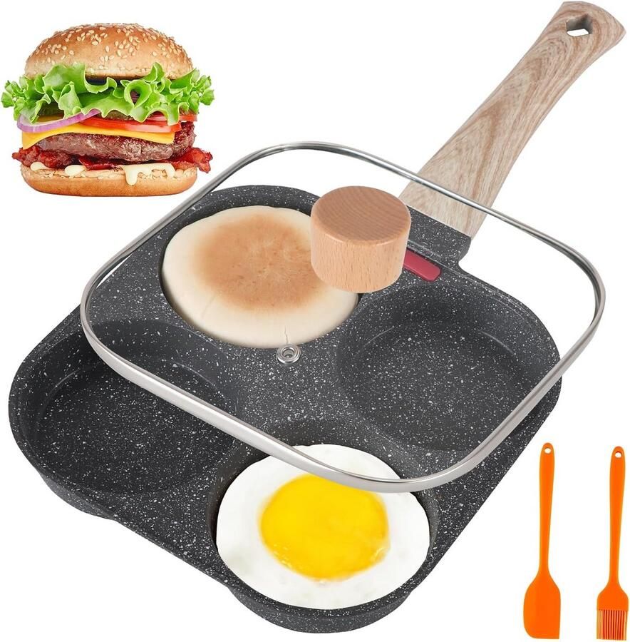 Eierpan met deksel Omeletpan Koekenpan Ontbijt Maken Vierkante Vorm 19 cm Zwart