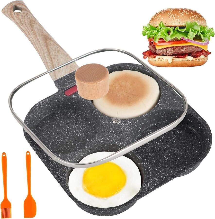 Eierpan met deksel Omeletpan Koekenpan Ontbijt Maken Vierkante Vorm 19 cm Zwart