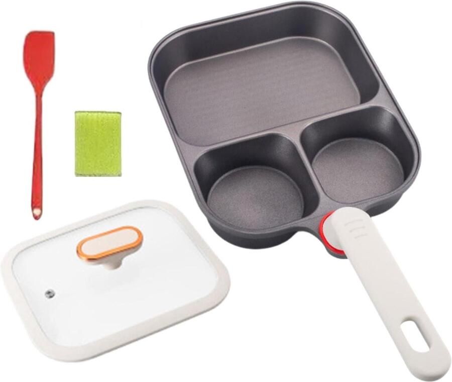 Eierpan met Deksel Ontbijtpan Koekenpan Ontbijt Bereiden Drie Compartimenten 9.25 Inch Veelkleurig
