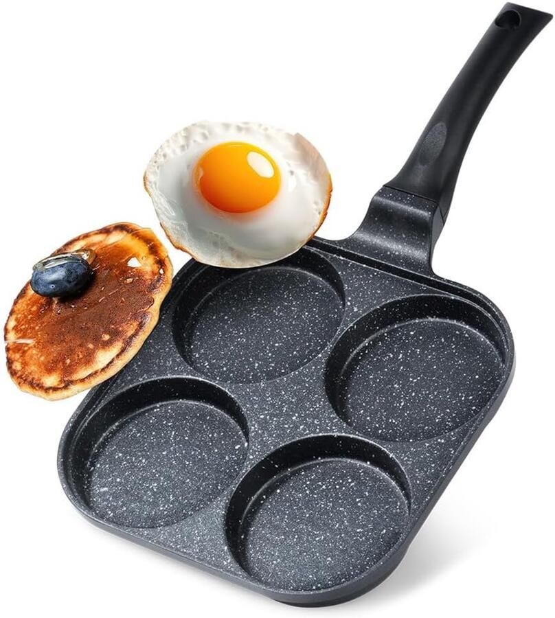 Eierpan met sleuven Spiegeleipan Pannenkoekenpan Ontbijt Bereiden Granieten Antiaanbaklaag 22x22 cm Zwart