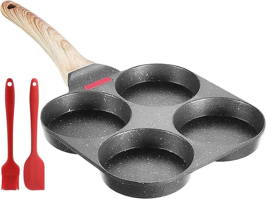 Pannenkoekenpan Vier Gaten Ontbijtpan Braadpan Snel Ontbijt Maken Met Temperatuur Sensor 18.5 x 38 cm Zwart