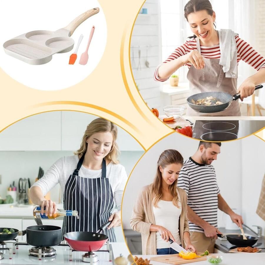 Eierpan Omeletpan Ontbijtgrill Gelijkmatige Warmte Antiaanbak Steenafgeleid 19 cm Zwart