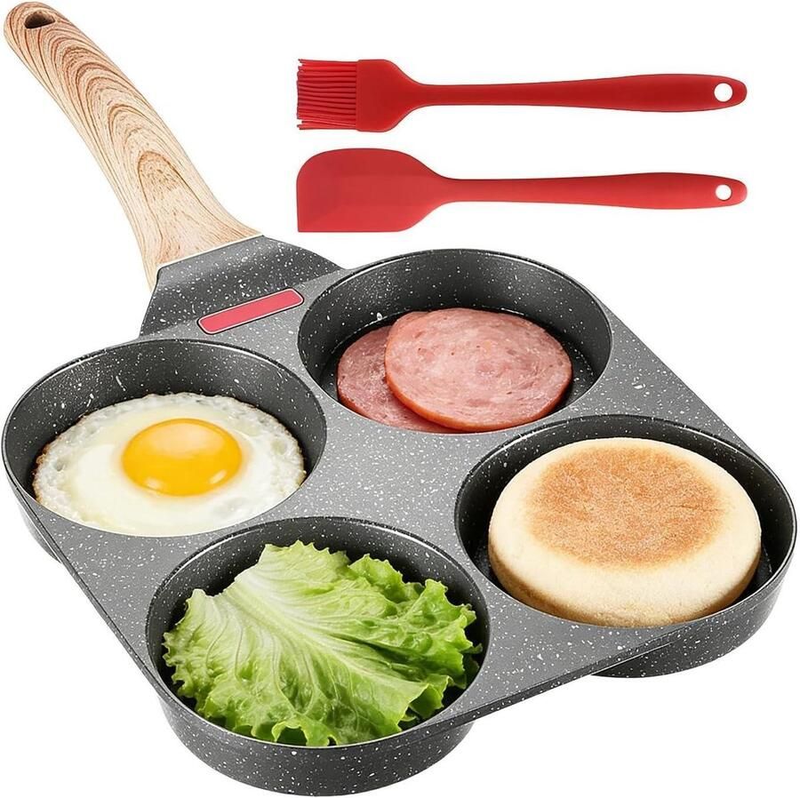 Eierpan Omeletpan Spiegelei Ontbijt Maken Vier Eieren Tegelijk 18.5x38 cm Zwart