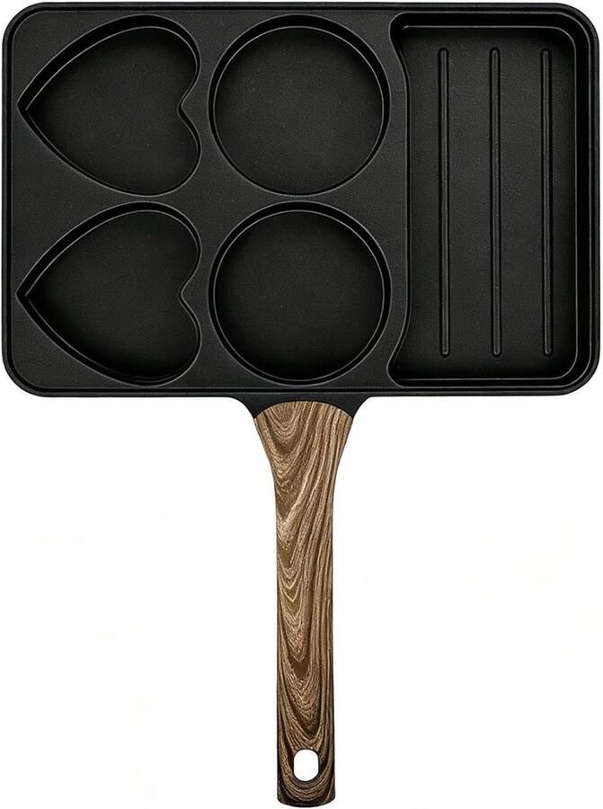 Eierpan Ontbijtpan Koekenpan Ontbijt Bereiden Verwijderbaar Houten Handvat 35.5 x 27.5 cm Zwart