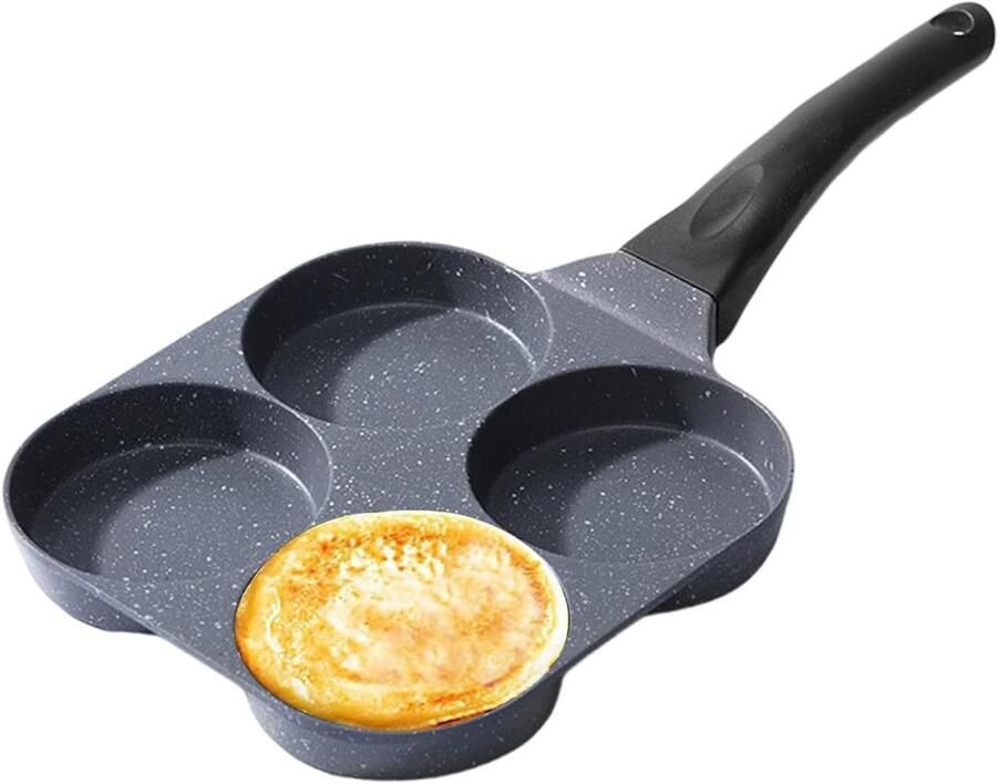 Eierpan met 4 holtes Ontbijtpan Omeletpan Ontbijt Bereiden Gelijkmatige Verwarming 18 x 38 cm Zwart
