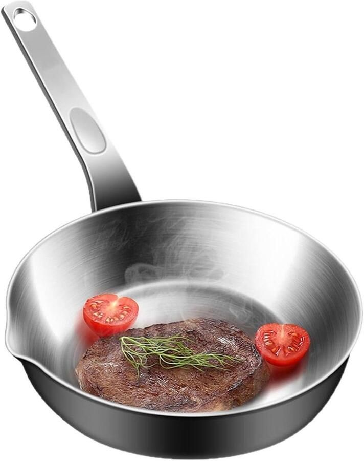 Eierpan Roestvrij Staal Omeletpan Braadpan Ontbijt Koken Antiaanbaklaag Druppelvrij Compact Ontwerp Zilverkleurig