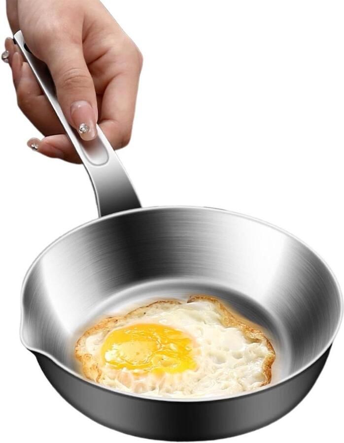 Eierpan Roestvrijstaal Ontbijt Pan Ontbijt Bereiden Spatvrij Kookontwerp Compact Formaat Zilver