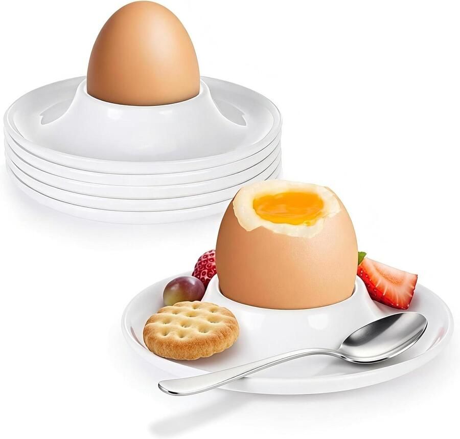 Eierplateaus Kunststof Eierdopjes Wit Keuken Servies Onbreekbaar Levensmiddelenkwaliteit 6 stuks Mat Wit