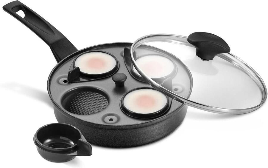 Eierpoach Pan Poach Pan Eierkoker Ontbijt Maken 4 Non Stick Cups 20 cm Zwart