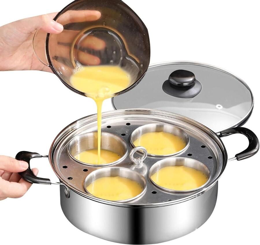 Eierpocheerpan Pocheerpan Eieren Ontbijt Maken Vier Pocheerbekers 20 cm Diameter Zilverkleurig