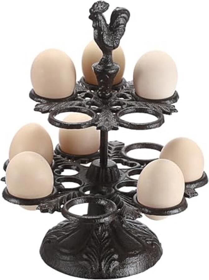 Eierrek Dubbel Eierhouder Keuken Eieren Presenteren Gietijzer Decoratief 19 x 19 x 24 cm Zwart