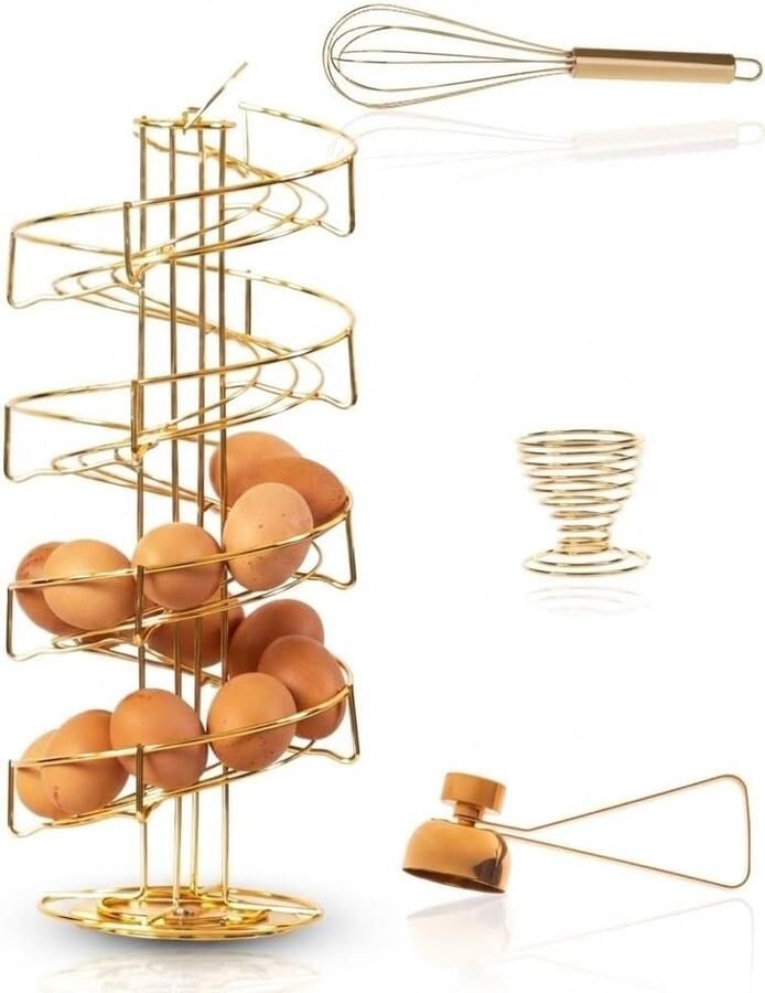 Eierrek Eierhouder Keuken Organisatie 360 Graden Draaibaar Ruimte voor 40 Eieren Goud