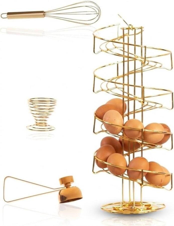 Eierrek Eierhouder mand Keuken organiseren 360 graden draaibaar Houdt 40 eieren Goud