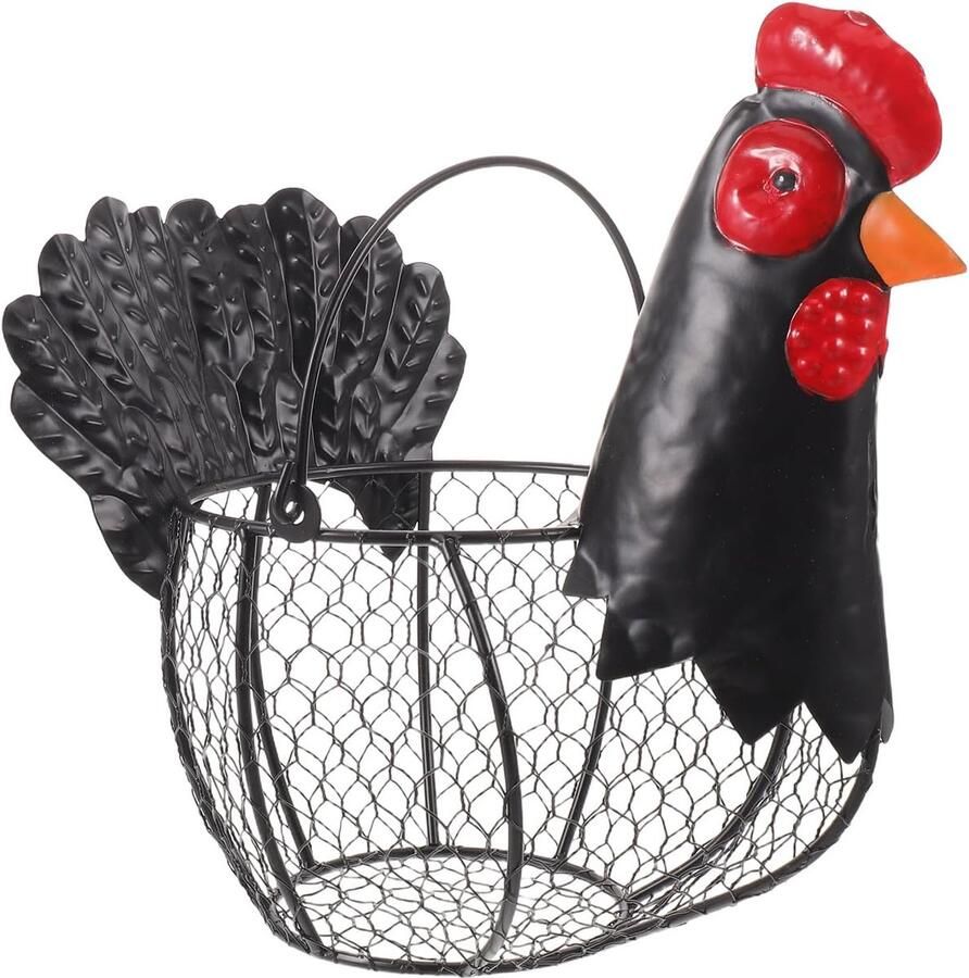Eierrek Kip Draadmand Keuken Aanrecht Organiseren Decoratieve Stijl 24x24x12 cm Zwart