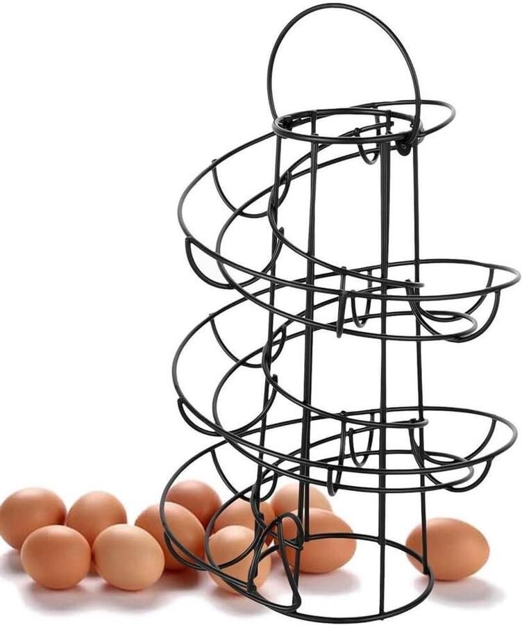 Eierrek Spiraal Keuken Opslag Eieren Bewaren IJzeren Constructie 25 x 18 cm Zwart