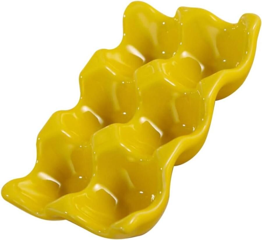 Eierrekje Keramiek Eierhouder Display Eieren Bewaren Gladde Randen 14 x 9.5 x 3 cm Geel