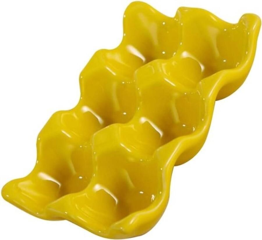 Eierrekje Keramiek Eierhouder Display Keuken Organiseren Gladde Randen Bramenloos 14 x 9.5 x 3 cm Geel