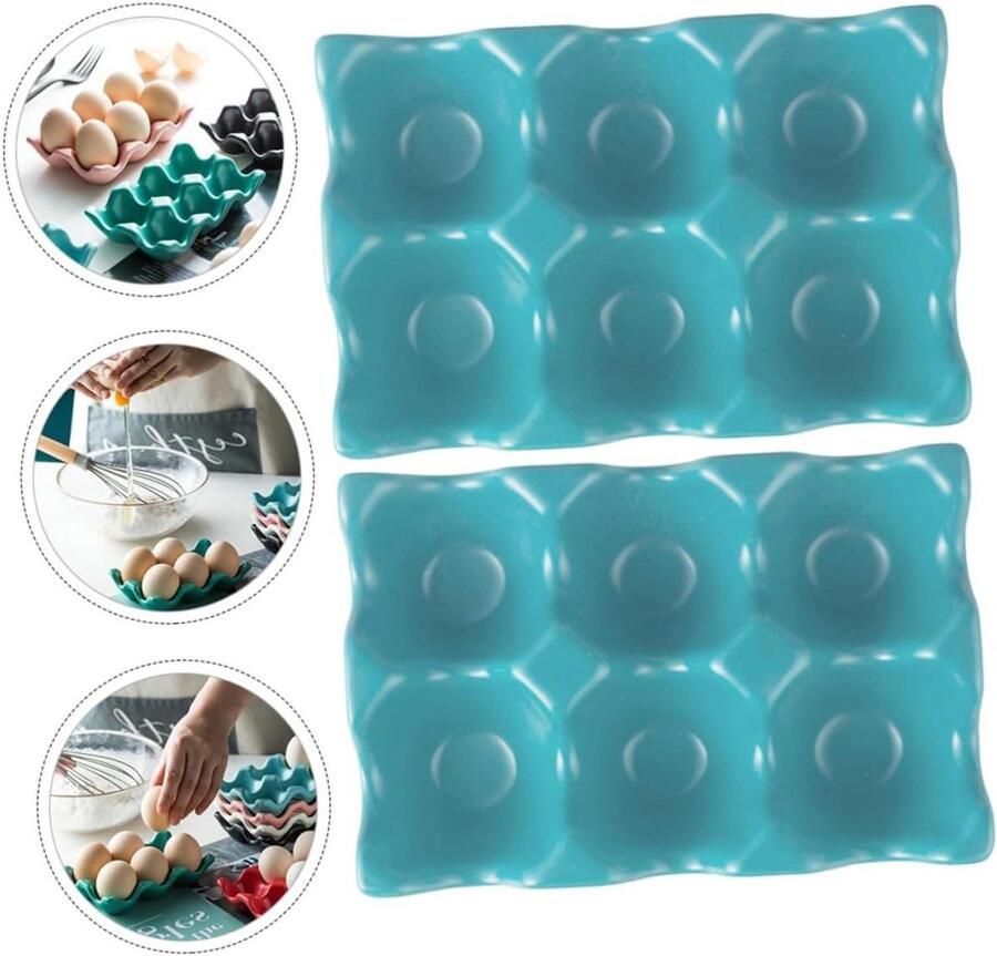 Eierrekje Keramiek Eierhouder Koelkast Keuken Opbergen Antislipbodem 6 Eieren Blauw