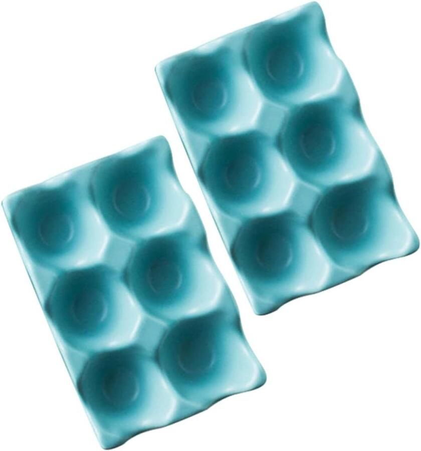Eierrekje Keramiek Eierhouder Stapelbaar Keuken Opbergen Antislip Bodem 6 Eieren Blauw