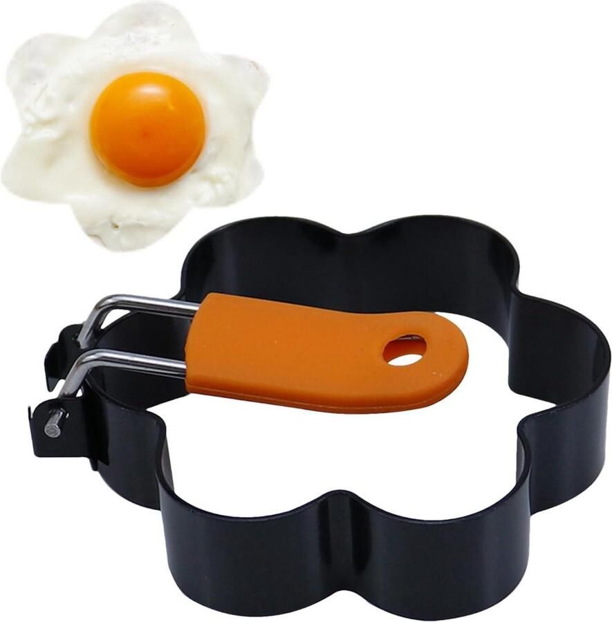 Eierring Pannenkoekvorm Ontbijt Maken Gelijkmatige Resultaten 8.6 cm Diameter Bloemenpatroon