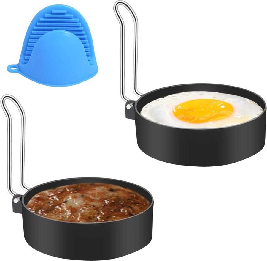 Eierring Set Ontbijtringen Perfecte Vormen Inclusief Ovenwanten 2 Stuks Zilverkleurig