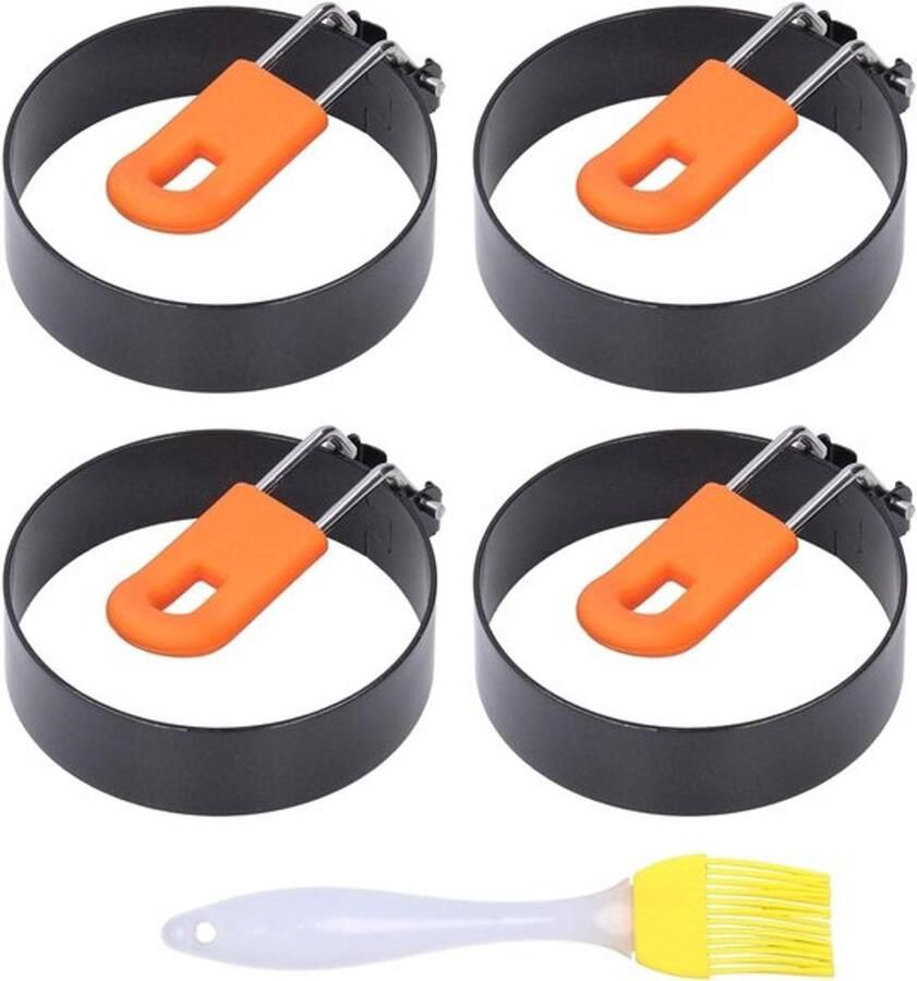 Eierringen 3 Inch Stalen Eiervormen Eierkoker Anti-aanbak Eiervormer met Borstel voor Het Bakken van Eieren en Ontbijt