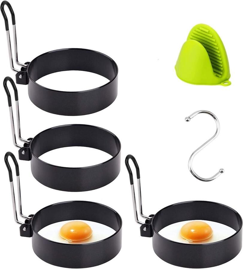 Eierringen 4 stuks RVS vormen Ontbijt maken Niet-klevend metaal 7.5cm diameter