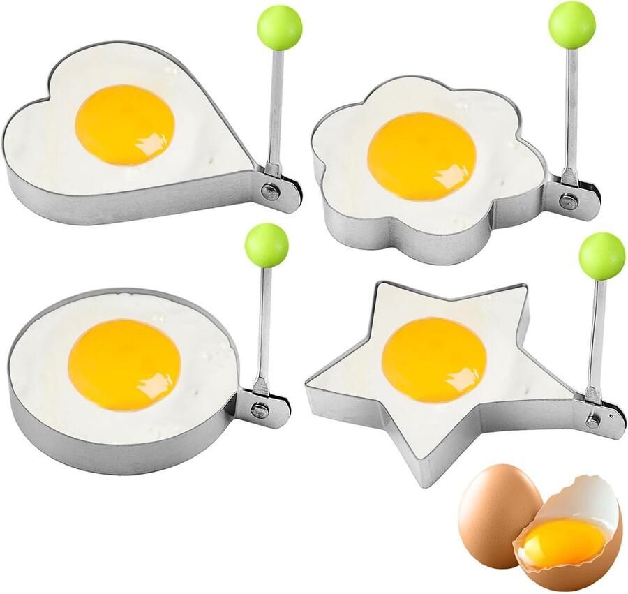 Eierringen Bakset Eicirkels Vormen Ontbijt Broodjes Set van Vier 20 x 15 cm Zilverkleurig