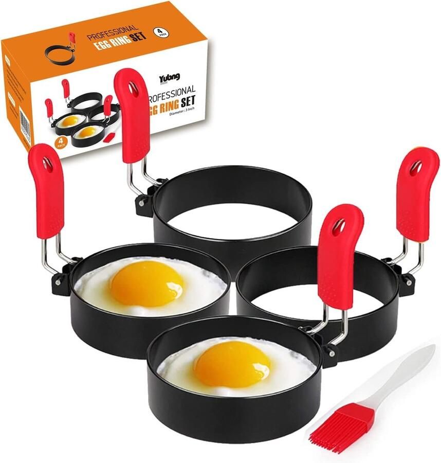Eierringen Bakvormen Vormen Pannenkoeken Ontbijt Bakken Vaatwasserbestendig 76 cm Diameter Rood
