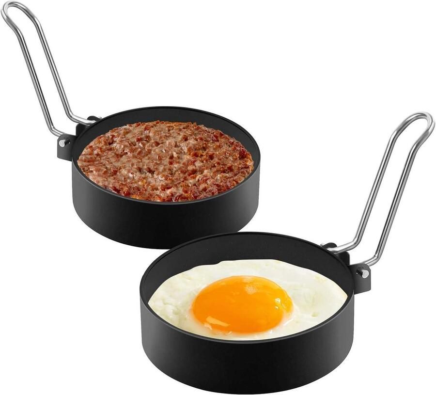 Eierringen Omeletvorm Ontbijt Bakken Inklapbare Handgrepen Set van 2 Zilver