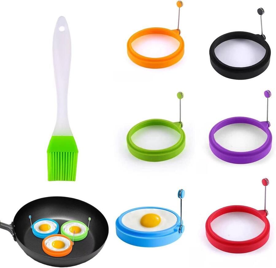 Eierringen Omeletvorm Ontbijt Maken Hittebestendige Handgrepen 6 Stuks 10cm Zwart