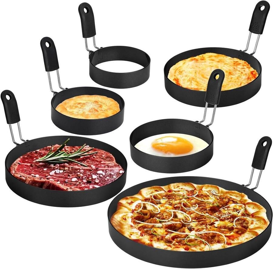 Eierringen Omeletvorm Pannenkoekring Ontbijt Maken Anti-aanbaklaag 6 stuks Zilver