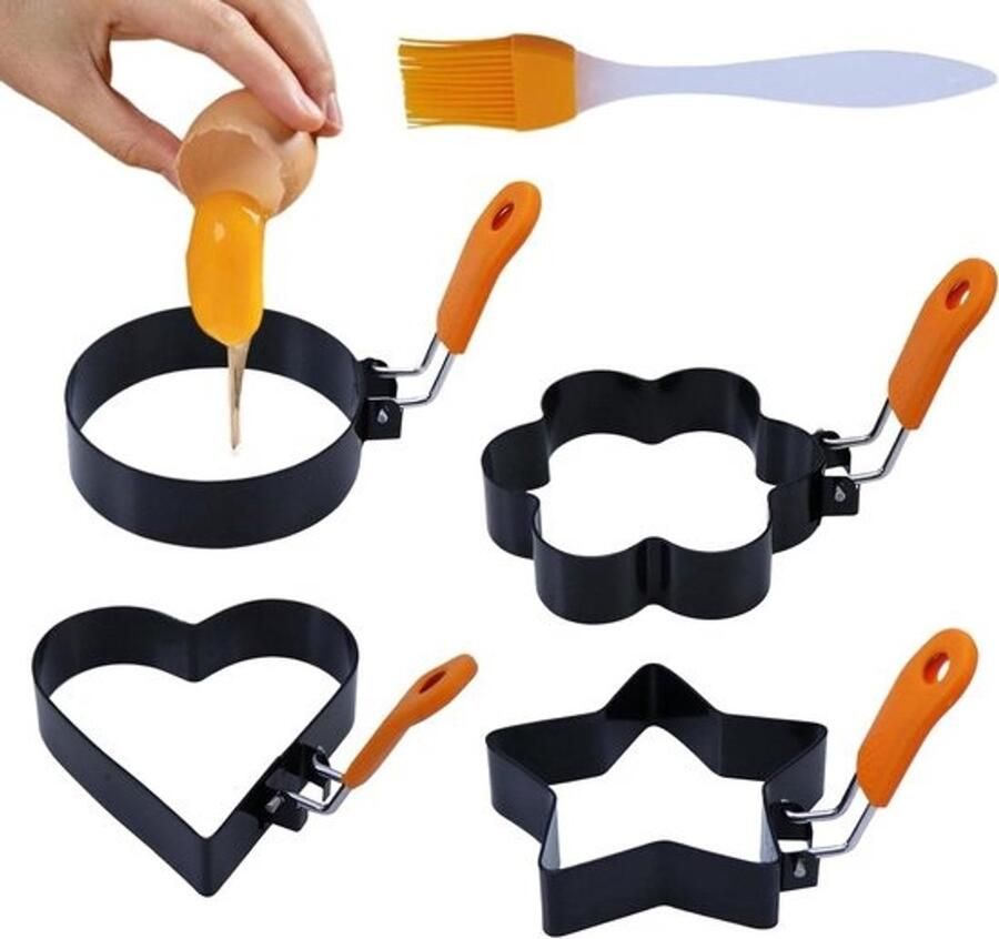 Eierringen RVS Kookvorm gebakken ei Ontbijt maken Vier leuke vormen 3 inch Zwart