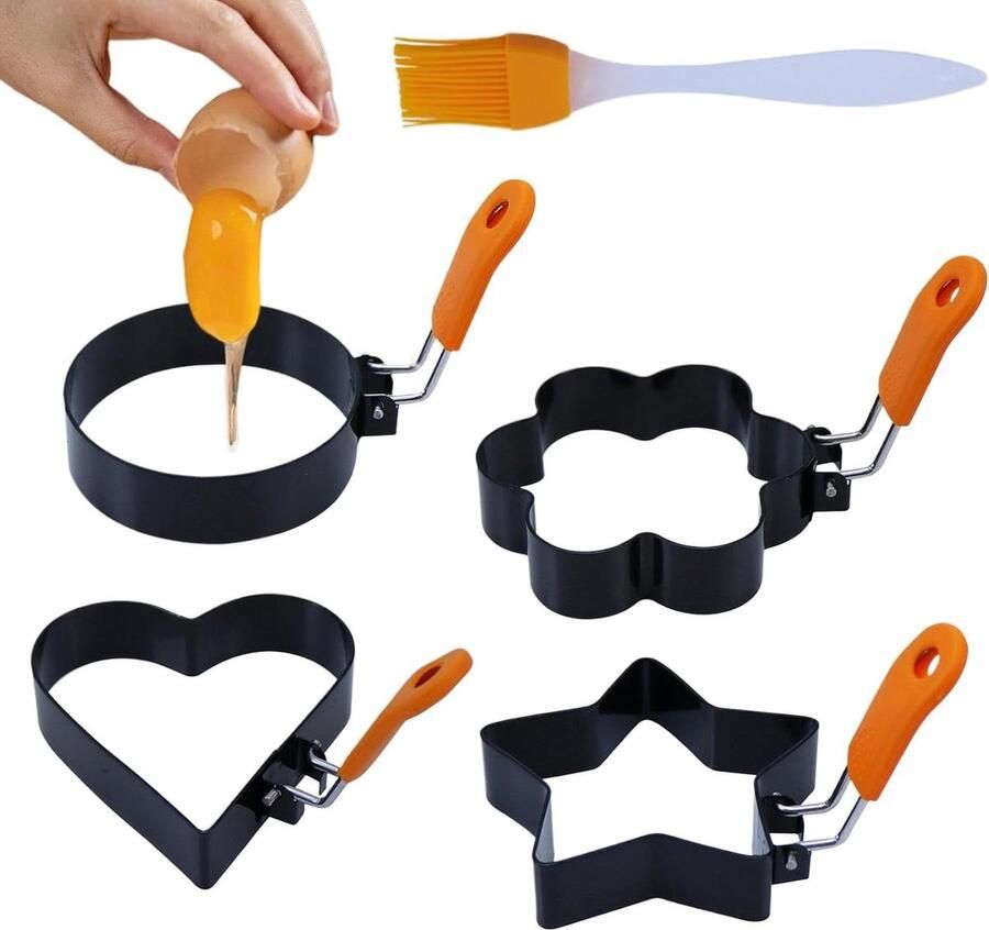 Eierringen RVS Kookvorm gebakken ei Ontbijt maken Vier leuke vormen 3 inch Zwart