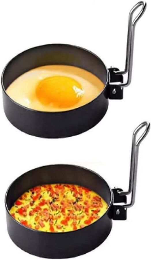Eierringen RVS Pannenkoekvormen Ronde mallen Ontbijt maken Geïsoleerde handgreep 9 cm diameter Zwart