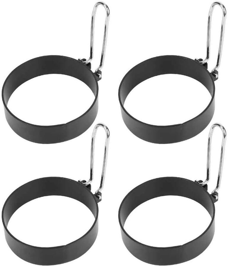 Eierringen Set Bakvormen Ringen Ontbijt Maken Roestvrij Staal 7.5x2.1cm Zwart