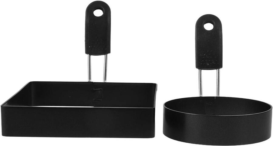 Eierringen Set Crumpetvorm Omeletvorm Ontbijt Bereiden Antiaanbaklaag Hittebestendig Handvat 10 cm Zwart