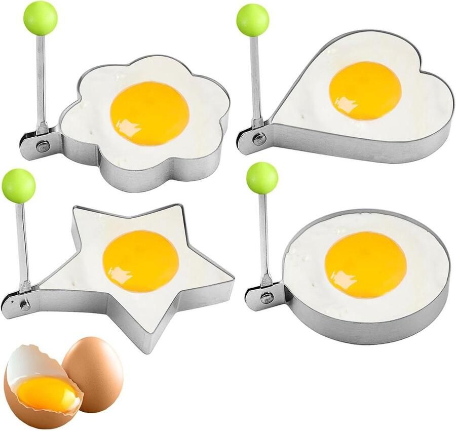 Eierringen Set Eivorm Bakvorm Ontbijt Broodjes Maken Roestvrij Staal 4 Stuks Zilverkleurig