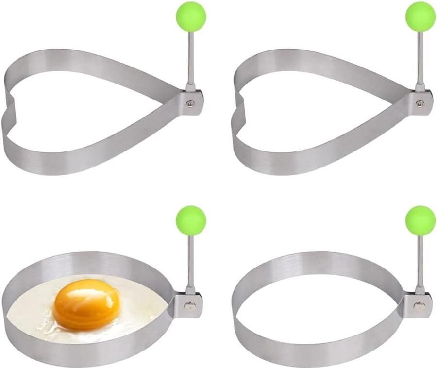 Eierringen Set Gebakken Vormen Ontbijt Maken Hittebestendig Handvat 4 Stuks Zilver