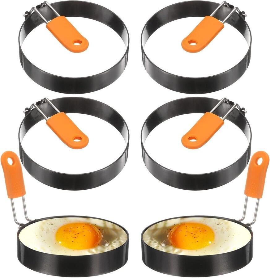 Eierringen Set Koekjesvormen Keuken Ontbijt Maken Anti-aanbak Handvat 6 Stuks 10cm Zilver