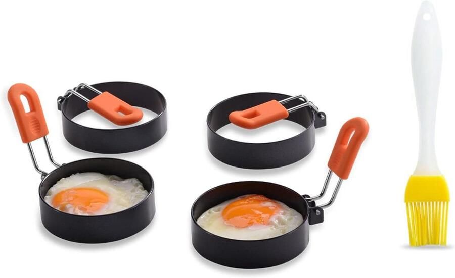 Eierringen Set Kookringen Ei Ontbijt Maken Siliconen Handvat 5 stuks Zilver