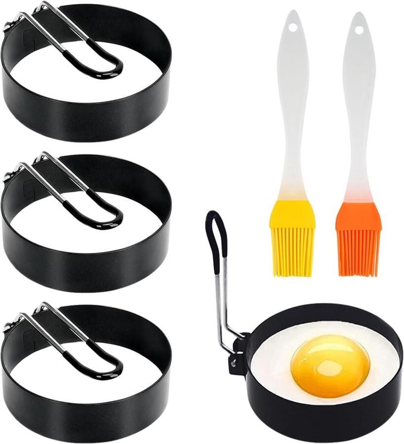 Eierringen Set Omelet Hamburgervormen Perfecte Ronde Eieren Inklapbare Handgrepen 4 Stuks Zilver