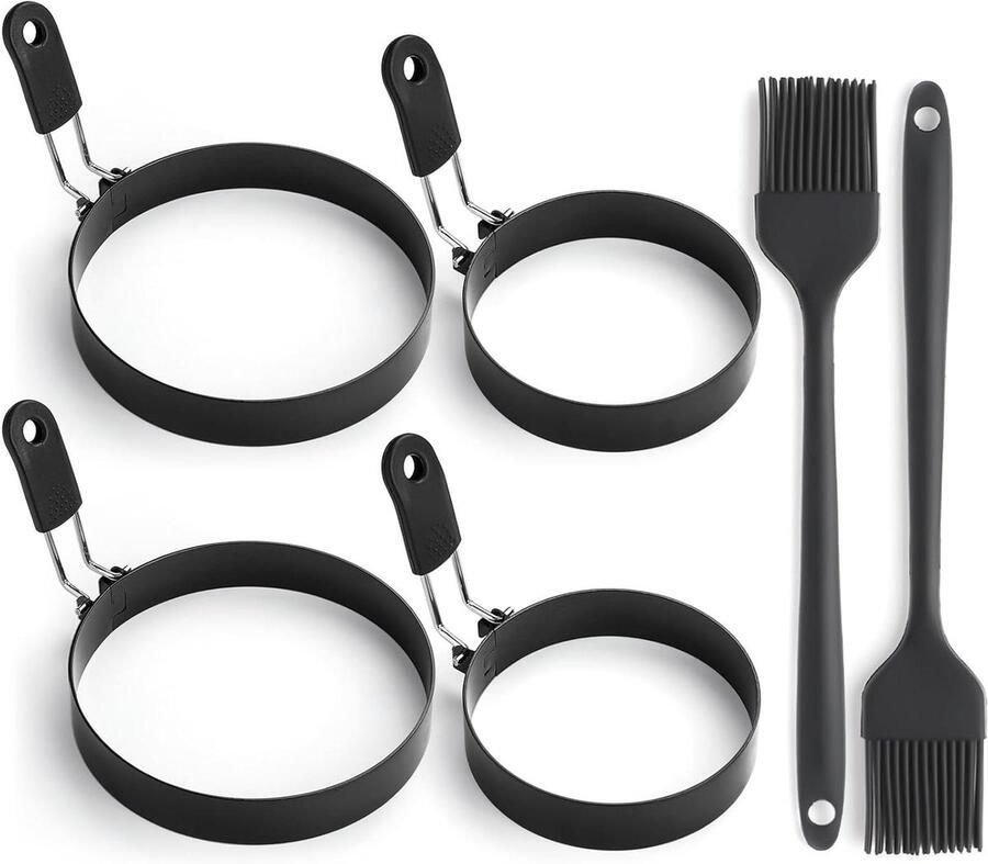 Eierringen Set Omelet Mallen Ontbijt Maken Antiaanbaklaag Lekvrij 4 Stuks 9 & 12cm Zwart