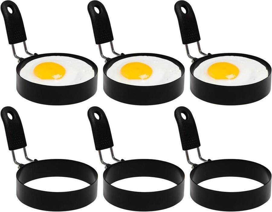 Eierringen Set Pannenkoekringen Ontbijt Bakken Inklapbare Handgrepen 8 cm Rond Zwart