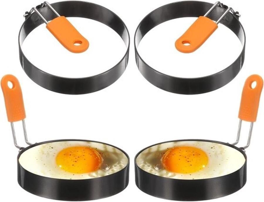 Eierringen Set Pannenkoekringen Ontbijt Maken Anti-aanbak met Handvat 10 cm Doorsnee Zilver